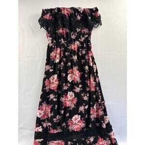 Women’s XXI Pink & Black Floral Sleeveless Ruffle Dress Sz M